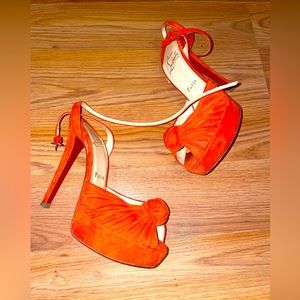 Christian Louboutin Orange Suede Knotted Greissimo Platform Stiletto Heels 36